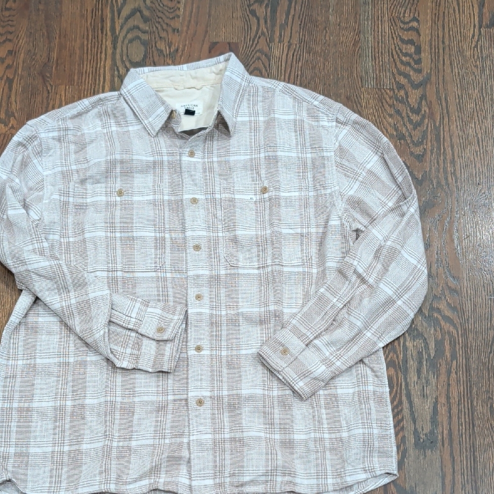 American Eagle Outfitters Brown and White Plaid Shirt, Heavyweight